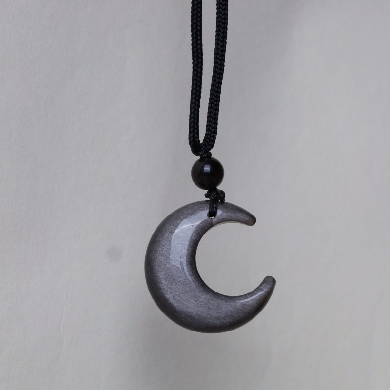 EXQUISITE IN Natural Silver Sheen Obsidian Star Crescent Moon Protection Necklace Pendant - Image 10