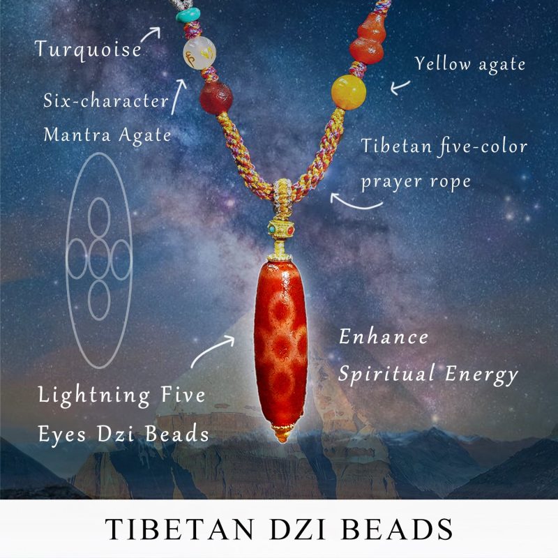 Spiritual Energy Five Eyes Dzi Beads Necklace - Image 2